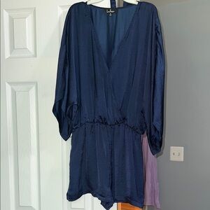 Lulu's M Deep Blue V-Neck Romper